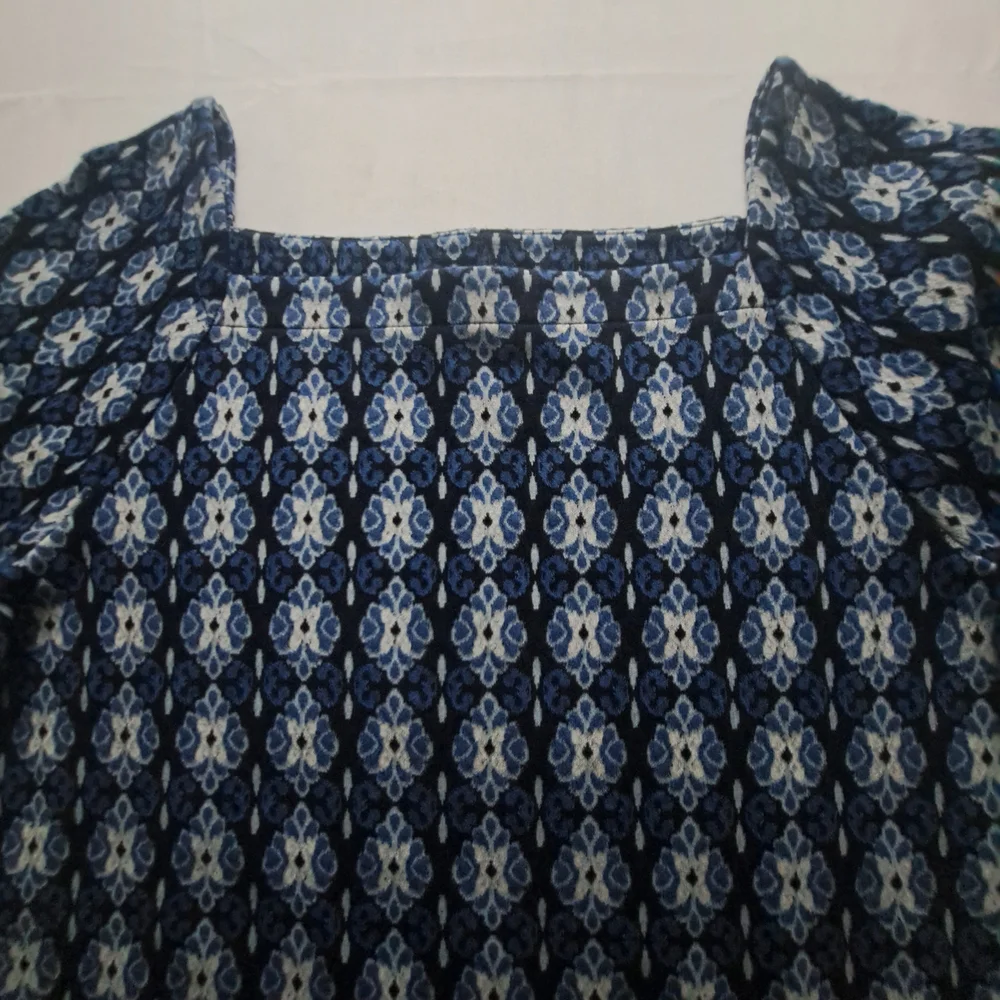 LOFT Square Neck Puff Sleeve Blouse Women's Size‎ S Blue Floral Print